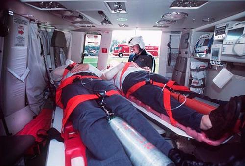 Two patients on stretchers inside the Trauma Hawk
