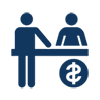Icon of two people in front of each other with a dollar sign next to them