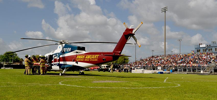 The Trauma Hawk on a High School foot ball field during a demonstration